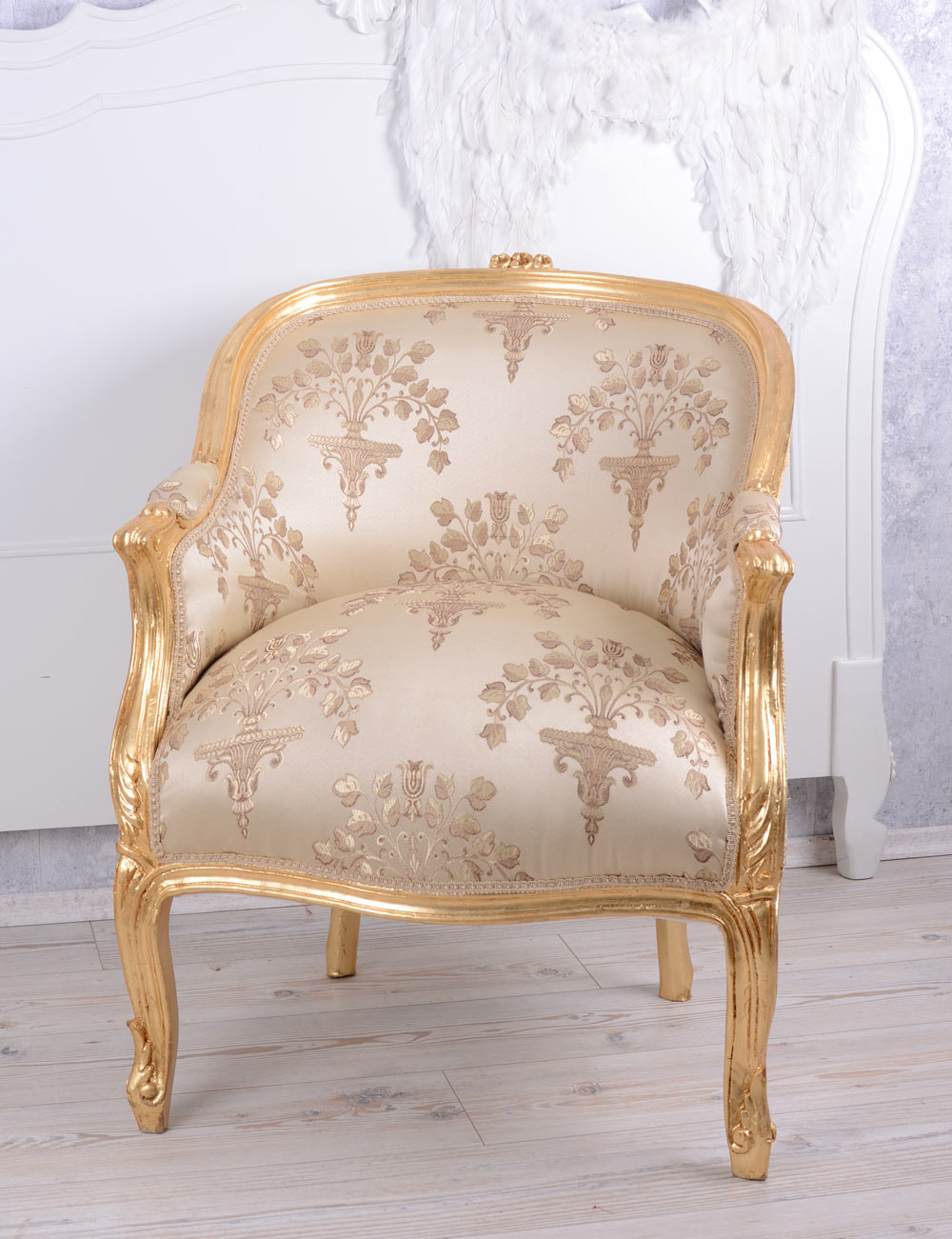 Sessel Antik Thron Barock Armlehnstuhl Rokoko gold