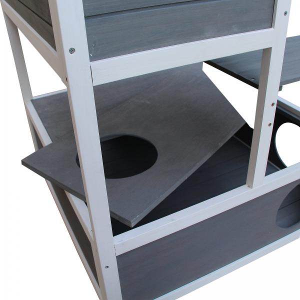 Katzenhaus 4-stöckig Katzenhütte mit Toilette Balkon Asphaltdach Holz Grau - Palo24