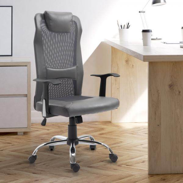 Bürostuhl höhenverstellbar Chefsessel Gaming Stuhl ergonomisch PU grau - Palo24