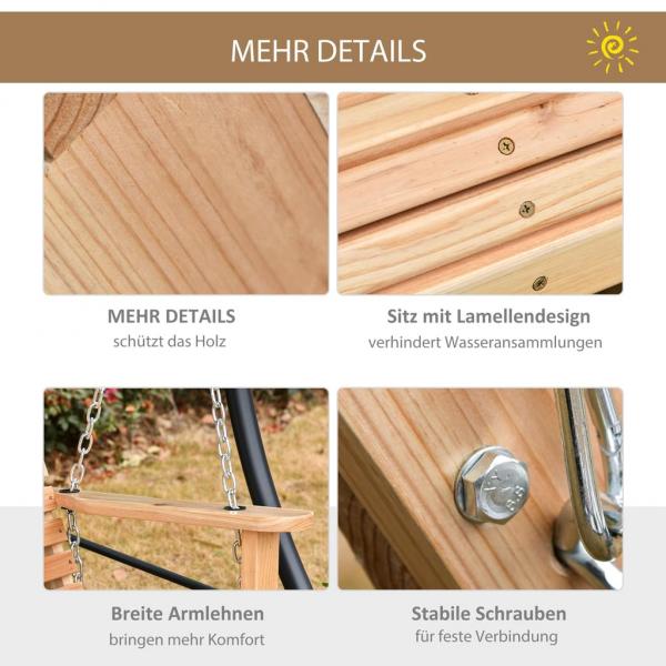 Gartenschaukel 2-3 Personen Tannenholz Patio 150 x 75 x 53 cm Natur - Palo24