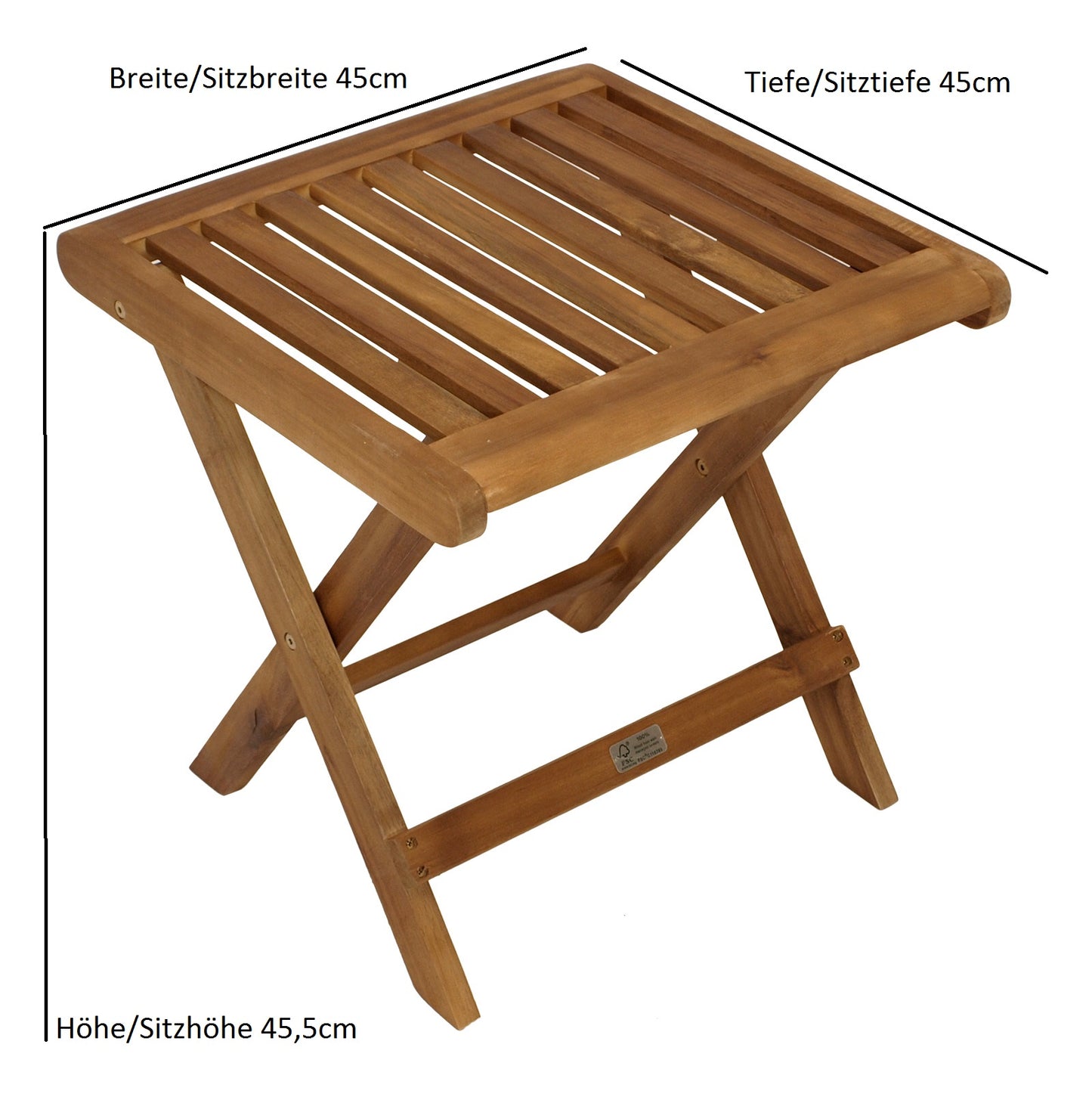 Sgabello pieghevole 45x45cm, acacia oliata, certificato FSC®