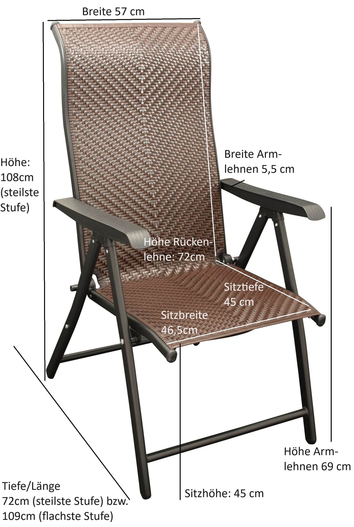 Klappsessel ANTIBES Hochlehner, Metall + Polyrattan braun, klappbar, 2 Stück - Palo24