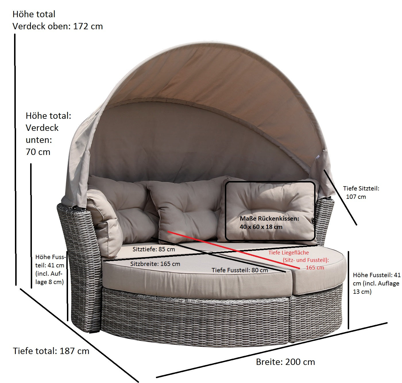 Isola relax MARBELLA, alluminio + polyrattan grigio bicolore, rivestimento tortora