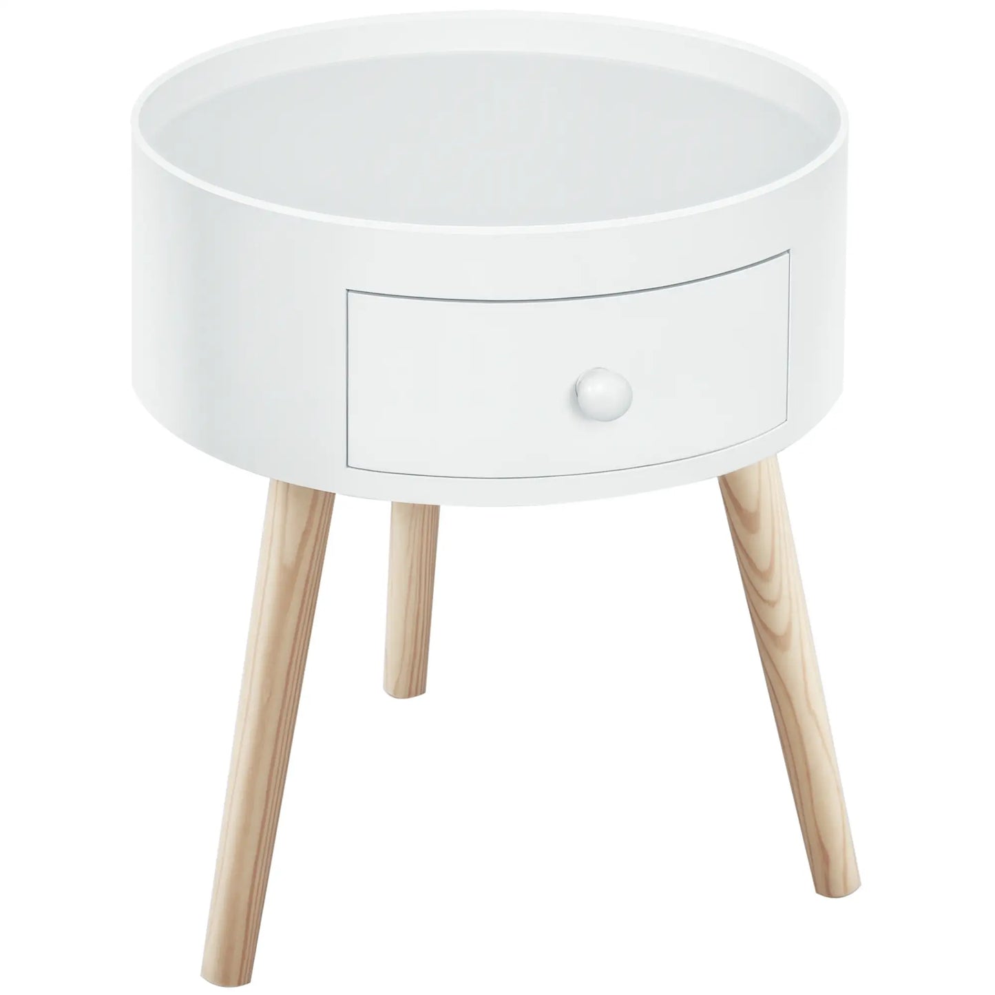 Table basse table d'appoint ronde avec tiroir en bois blanc