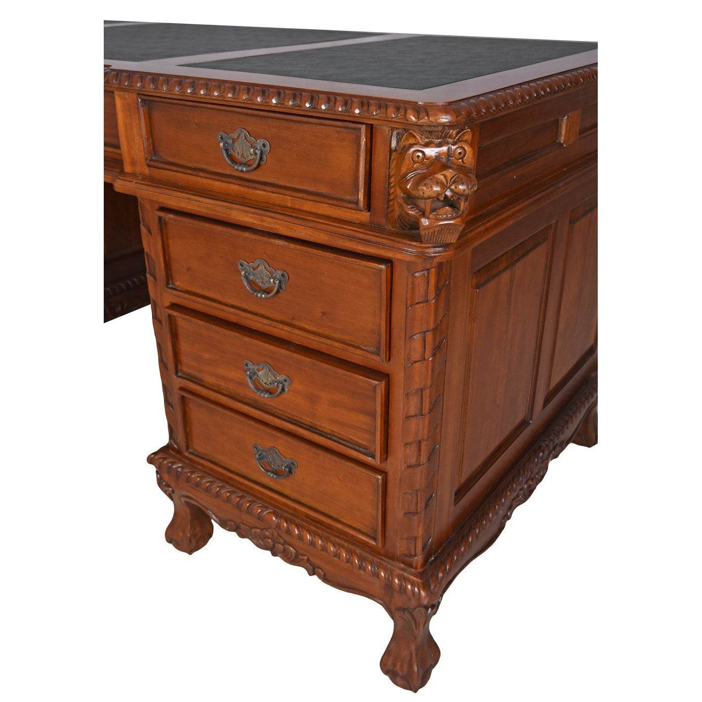 Schreibtisch im Kolonialstil Chefschreibtisch Mahagoni Löwnkopf - Palo24