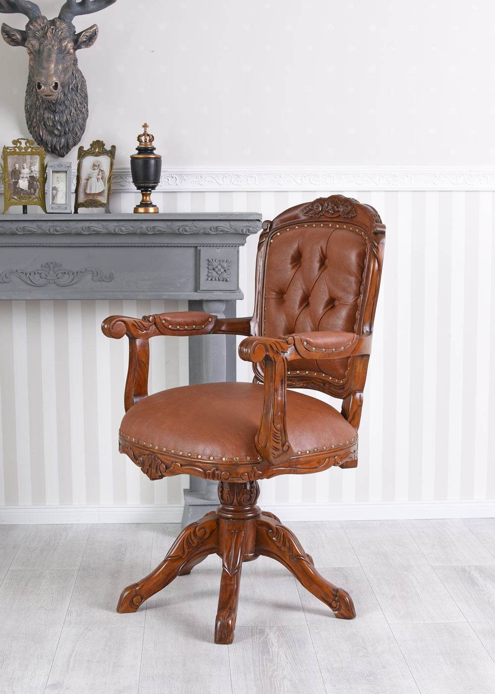 Ledersessel Schreibtisch Bürostuhl Mahagoni - Palo24