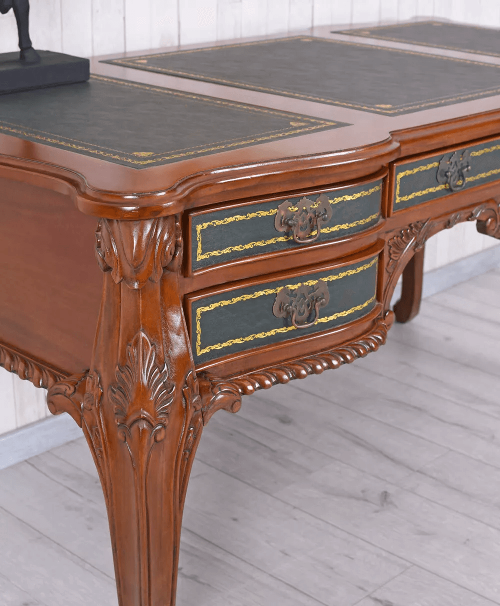 Barock Schreibtisch Antik Mahagoni Holz Chefschreibtisch Ledereinlage - Palo24