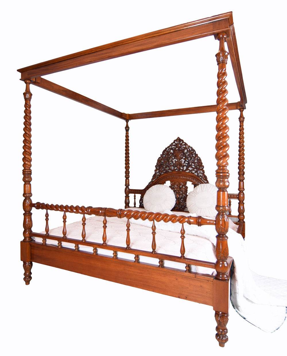 XXL Himmelbett Mahagoni Doppelbett Antik Ehebett Massivholz 180x200cm - Palo24