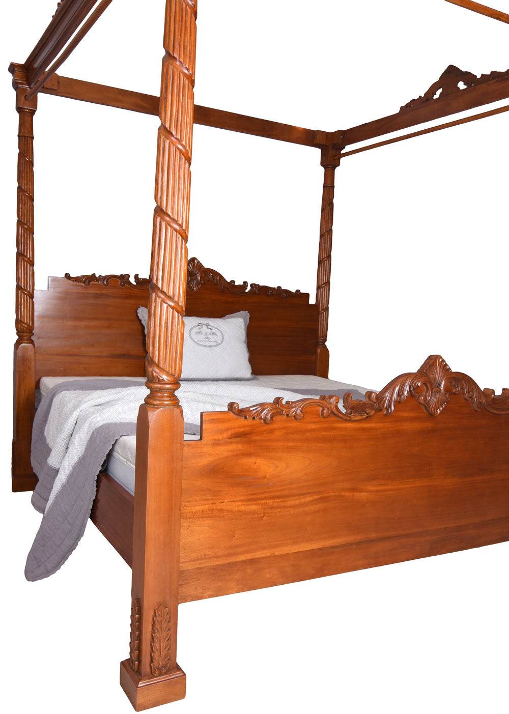 Mahagoni Himmelbett Massivholz Doppelbett Antik Ehebett 180x200cm - Palo24