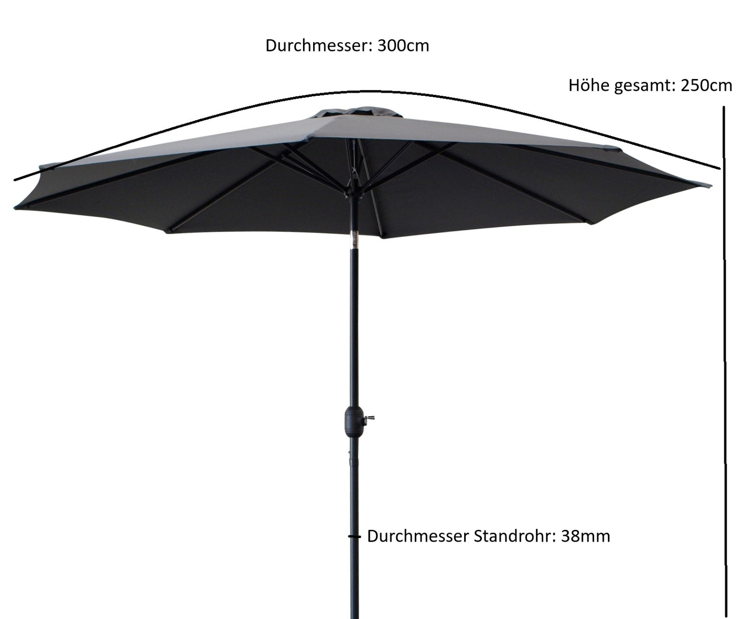 Marktschirm Aluminium 300cm, grau, mit Kurbel