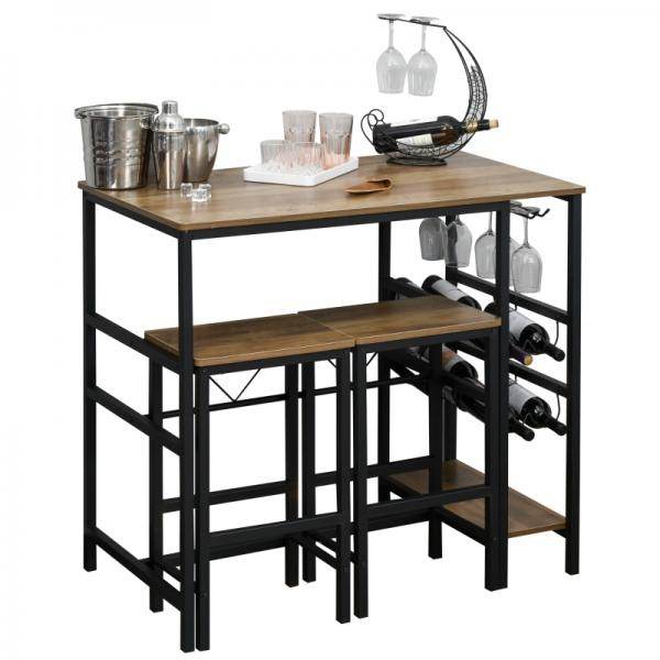 Bartisch-Set, Stehtisch mit 2 Barhockern, 3-teiliges Tischset Natur+Schwarz - Palo24