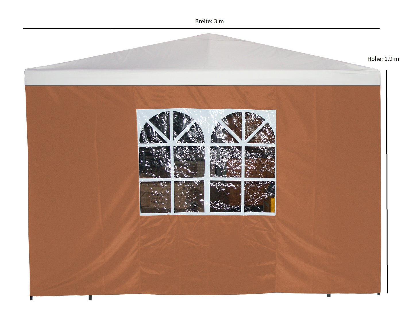 Seitenplane für Pavillon, 3x1,9 Meter, Polyester terracotta mit Fenster