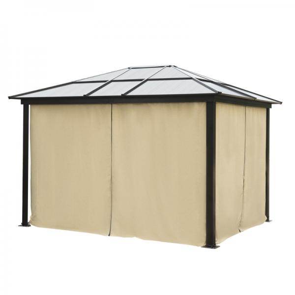 Luxus Pavillon Gartenpavillon Alu Gartenzelt mit lichtdurchlässigem PC Dach Braun+Beige 295 x 360 x 265 cm - Palo24