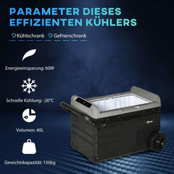 LED Kühlbox Auto 40L Kompressor Autokühlschrank Boot Camper 12/24V DC und 110-240V AC Grau+Schwarz - Palo24