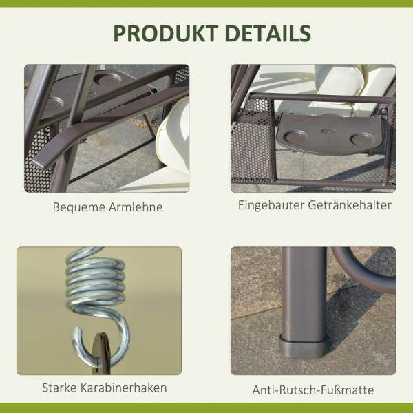 2-Sitzer Hollywoodschaukel Gartenschaukel mit Sonnendach Kissen Metall Polyester Beige - Palo24