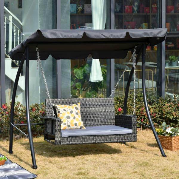 Hängebank 2-Sitzer Rattan Gartenschaukel mit Sitzkissen Hängeschaukel Schaukelbank Grau - Palo24