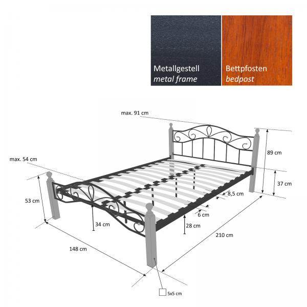 Metallbett 140x200cm Bettgestell Doppelbett inkl. Lattenrost - Palo24