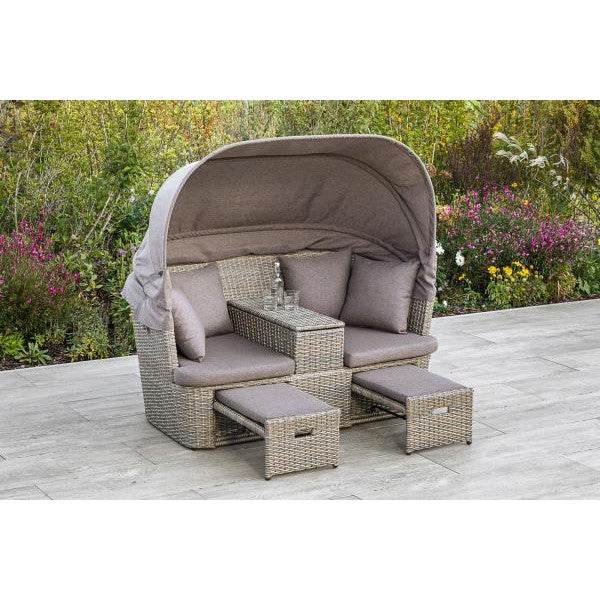 Funktions Doppelliege ALAMO, Metall + Polyrattan grau-beige - Palo24