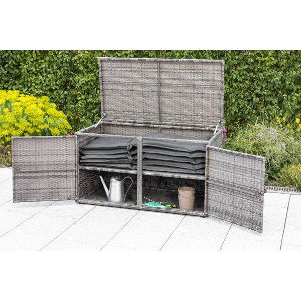 Auflagenbox RIVA, Metall + Polyrattan grau, 120x64cm - Palo24