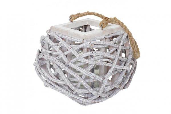 Windlicht 40cm, Hängelaterne Kerzenhalter mit Glaseinsatz 8cm, weiss-grau - Palo24