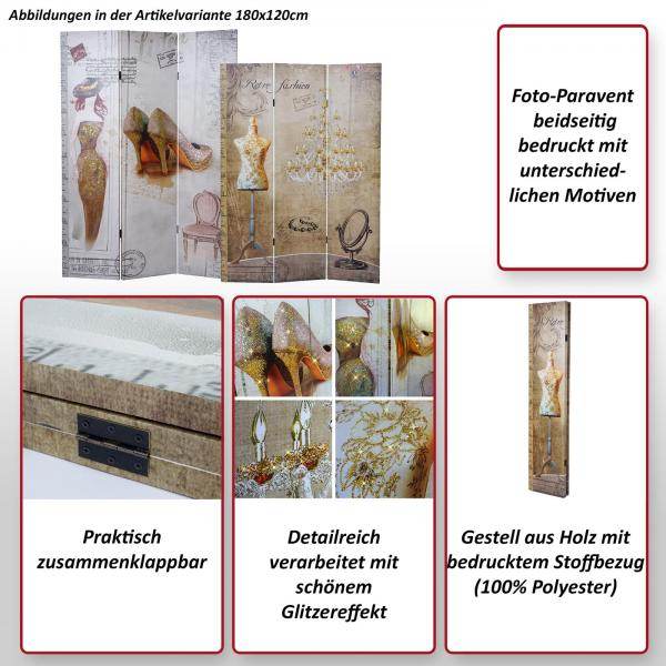 Foto-Paravent Vintage, Raumteiler Trennwand, Glitzer Retro Fashion FSC-zertifiziert ~ 180x200cm - Palo24