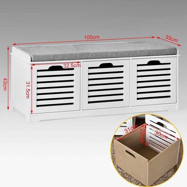 Schuhbank mit Sitzkissen | Schuhtruhe | Sitzkommode Weiss - Palo24