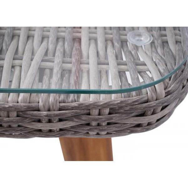 Poly-Rattan Esstisch HWC-H65, Garten-/Lounge-Tisch, Stahl + Akazie halbrundes Poly-Rattan MVG 150x90cm ~ grau - Palo24