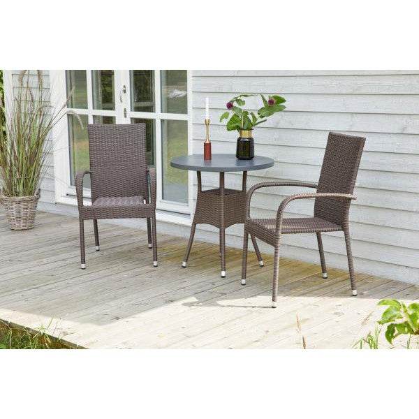 2x Stapellstuhl Polyrattan-Geflecht braun Armlehnstuhl - Palo24