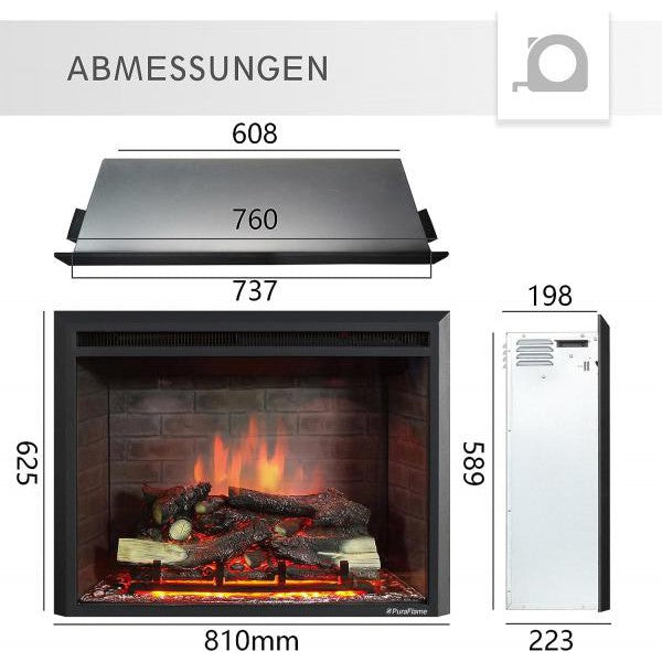 BALDERIA Calida 30" Elektrischer Einbaukamin 3D-Flammeneffekt 2000W - Palo24