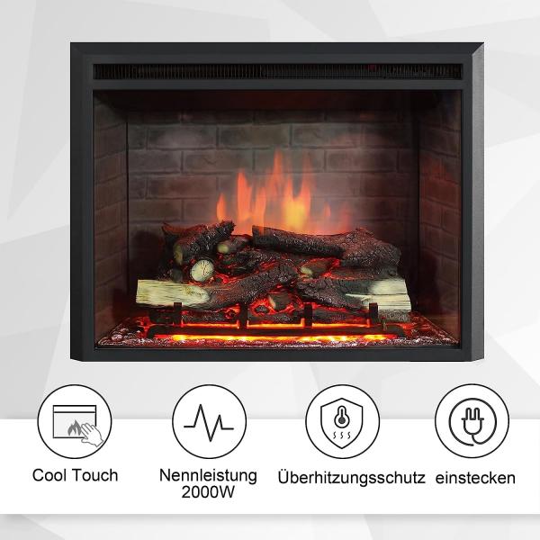 BALDERIA Calida 33" Elektrischer Einbaukamin 3D-Flammeneffekt 2000W - Palo24