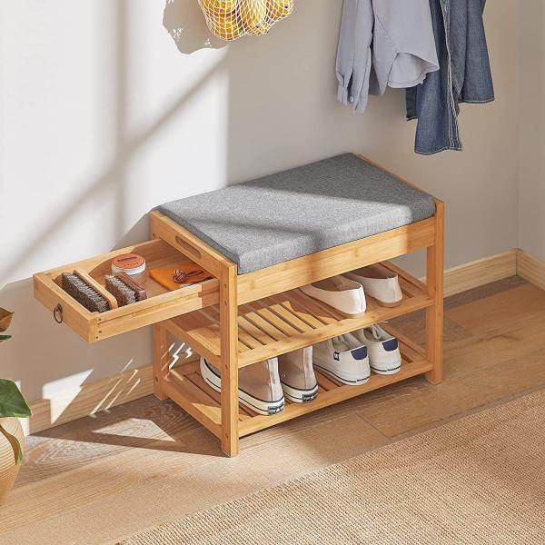 Schuhbank Sitzbank mit Schuhregal Breit 55cm Bambus - Palo24