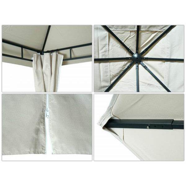 Pergola HWC-J63, Garten Pavillon Terrassenüberdachung mit Seitenwand, 3x3m ~ creme-beige - Palo24