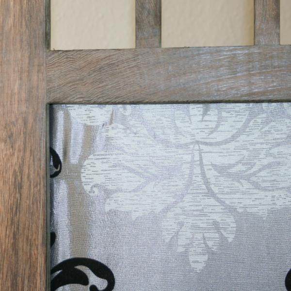 3 fach Paravent Raumteiler Holz braun grau Muster Stoff - Palo24