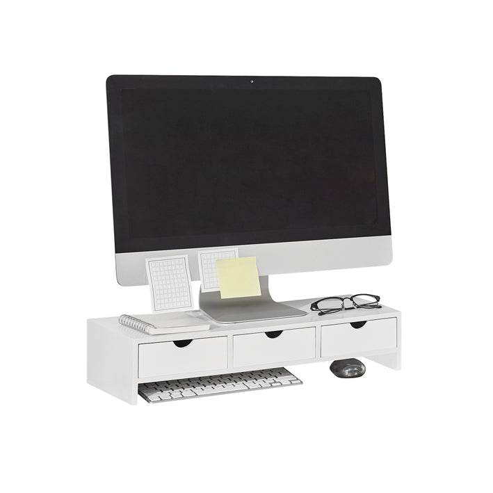 Monitorerhöhung | Monitorständer mit 3 Schubladen | Weiss BBF03-W - Palo24