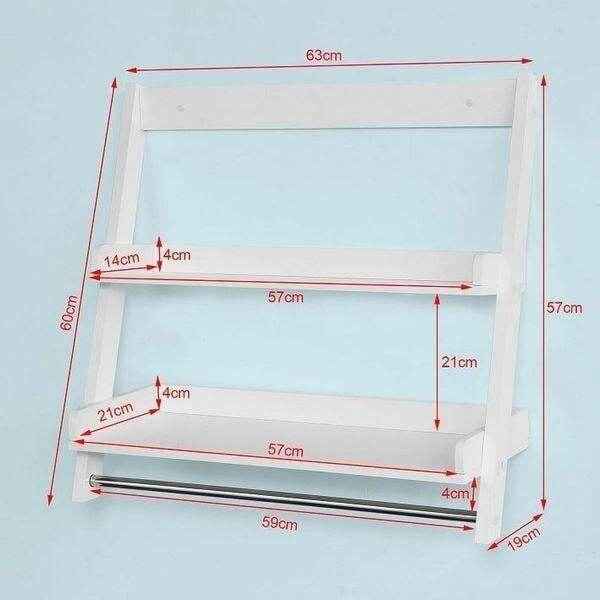 Wandregal Handtuchhalter Badregal mit 2 Ablagen und einer Stange weiss