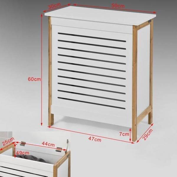 Wäschetruhe Wäschesammler Wäschekorb Wäschetonne mit Deckel Wäschebox Weiss+Natur B50XT30XH60cm - Palo24