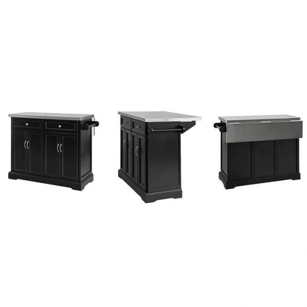 Kücheninsel | Küchenwagen mit erweiterbarer Arbeitsfläche | Küchenschrank Schwarz - Palo24