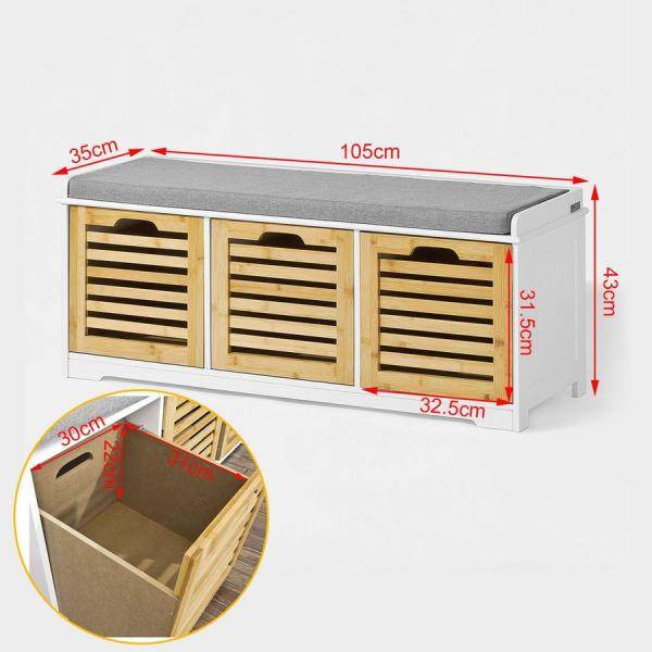 Sitzbank mit Sitzkissen | Schuhtruhe Bambus | Sitzkommode Weiss - Palo24