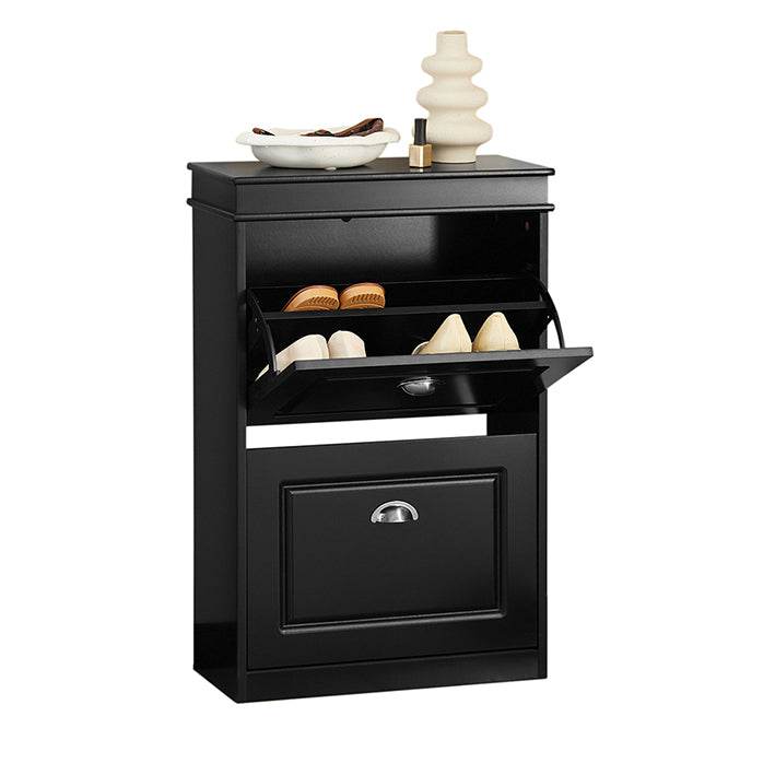 Schuhkipper | Schuhschrank mit 2 Klappen | Schuhkommode Schwarz | FSR78-SCH - Palo24