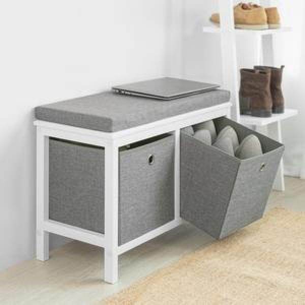 Sitzkommode | Schuhtruhe | Sitzbank mit 2 grauen Körben | Weiss-Grau - Palo24
