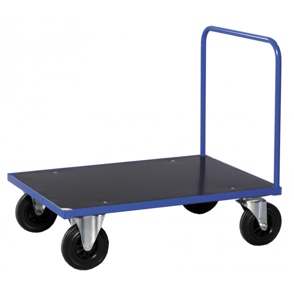 Einseitiger Schiebebügel Plattformwagen MDF Platte Blau Industrie Schule Transport - Palo24