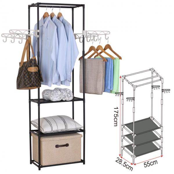 Kleiderständer mit Ablage Haken Kleiderstange Garderobenständer, Schwarz - Palo24