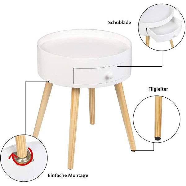 Nachttisch mit Schublade modern rund weiss - Palo24
