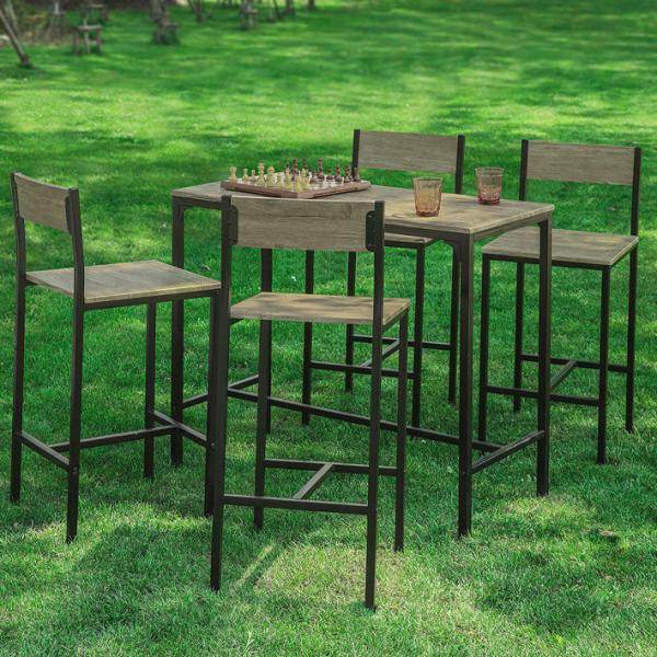 Bartisch mit 4 Hockern | Bartisch set | 5-teilig - Palo24