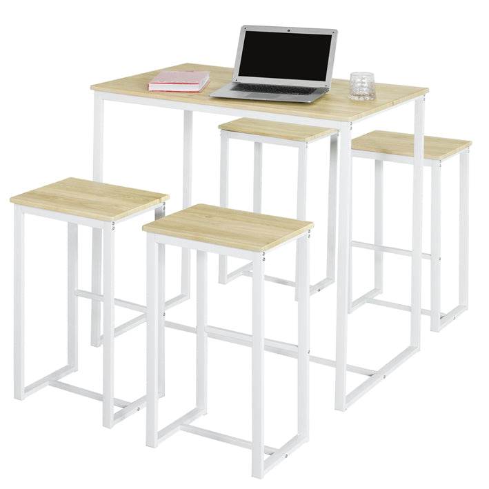 Bartisch mit 4 Hockern | Bartisch set | Stehtisch | 5-teilig | weiß-natur | OGT15-WN - Palo24
