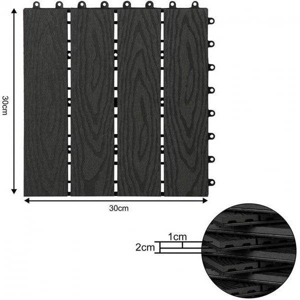 WPC Terrassenfliesen in Holzoptik, Bodenbelag mit Klicksystem, 11 Stück anthrazit - Palo24