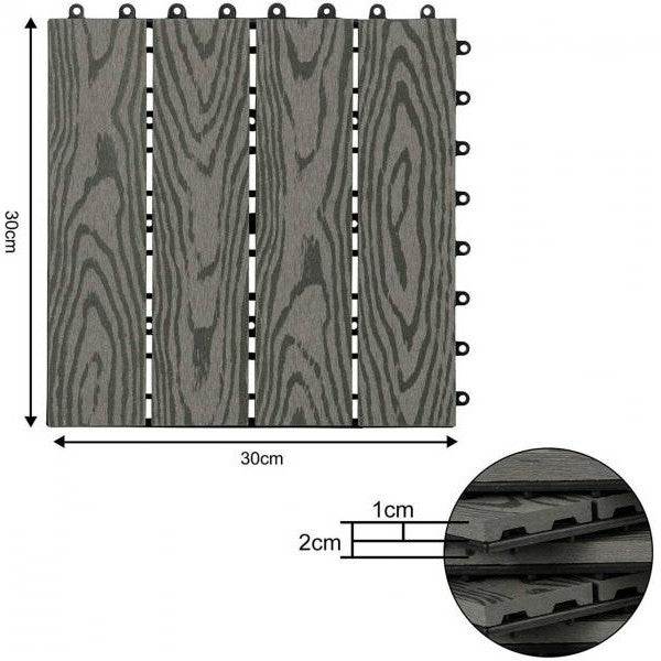 WPC Terrassenfliesen in Holzoptik, Bodenbelag mit Klicksystem, 11 Stück hellgrau - Palo24