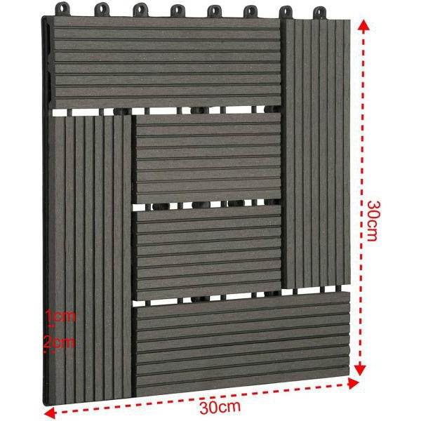 22er-Set WPC Terrassenfliese, Bodenbelag für Terrasse grau - Palo24
