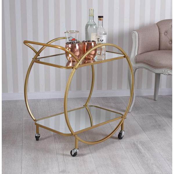 BARWAGEN AUF RÄDERN SERVIERWAGEN GOLD BEISTELLWAGEN - Palo24