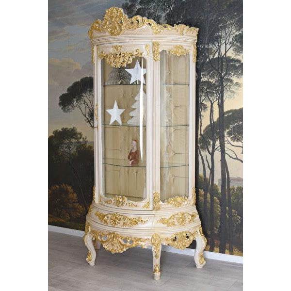 BAROCK VITRINE HALBRUND VITRINENSCHRANK ANTIK STANDVITRINE ROKOKO SCHRANK MASSIVHOLZ - Palo24